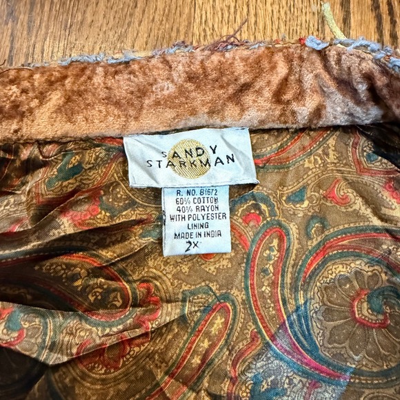 Sandy Starkman Wearable Art Jacket Velvet Wood Button Size 2XL Multi Color Rare - Picture 4 of 11